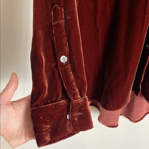 Sundance Bohemian Alvina Classic Button Down Velvet Top Red Brick Size XS - Picture 4 of 8